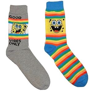🌴 NWT SpongeBob SquarePants 2 Pair Of Men's Crew Socks "Good Vibes Only"